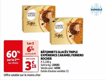 Auchan Bâtonnets glacés triple expérience caramel ferrero rocher offre