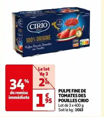 Auchan Pulpe fine de tomates des pouilles cirio offre