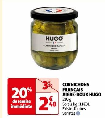 Auchan Cornichons français aigre-doux hugo offre