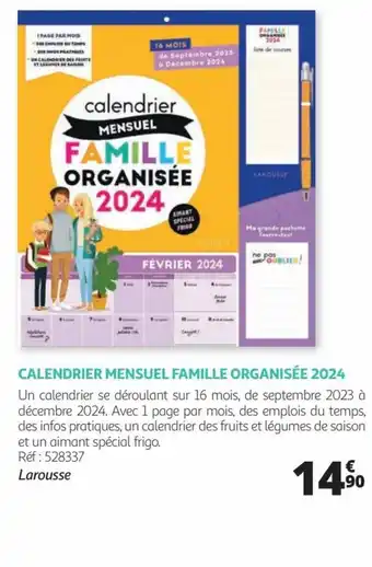 Auchan CALENDRIER MENSUEL FAMILLE ORGANISÉE 2024 offre
