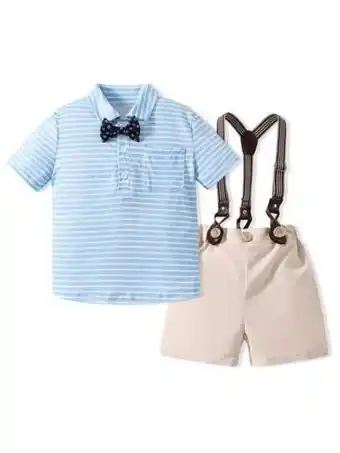 SheIn Petit garçon à rayures à nœud papillon col polo chemise & tablier short offre