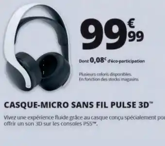 Auchan CASQUE-MICRO SANS FIL PULSE 3D™ offre