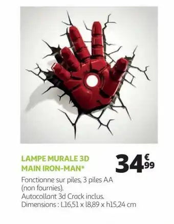Auchan LAMPE MURALE 3D MAIN IRON-MAN* offre