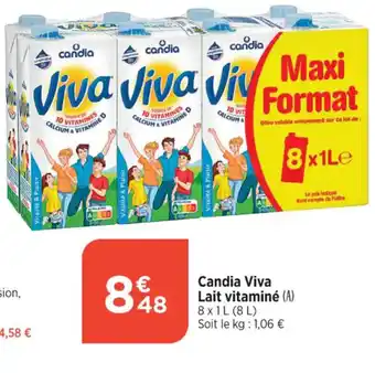 Bi1 Candia Viva Lait vitaminé (A) 8x1L (8L) Soit le kg : 1,06 € offre