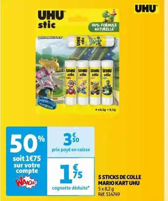 Auchan 5 sticks de colle mario kart uhu offre