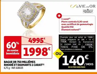 Auchan Bague or 750 millièmes rhodié et diamants 1 carat(1) offre