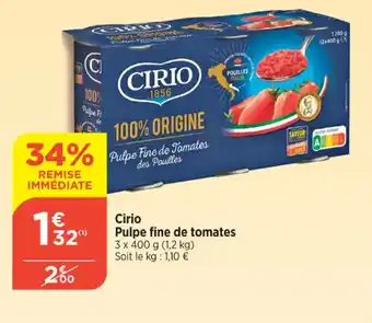 Bi1 Cirio Pulpe fine de tomates offre