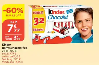 Bi1 Kinder Barres chocolatées offre