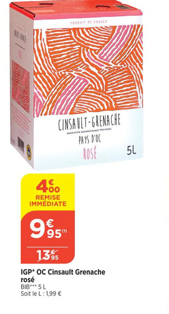 Bi1 IGP* OC Cinsault Grenache rosé offre