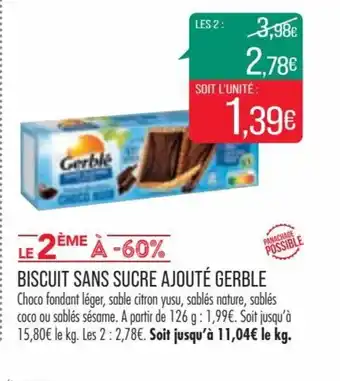 Match BISCUIT SANS SUCRE AJOUTÉ GERBLE offre
