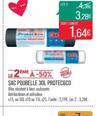 Match SAC POUBELLE 30L PROTEC&CO Ultra résistant à liens coulissants Anti-bactérien et anti-odeur offre