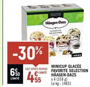 Petit Casino MINICUP GLACÉE SOIT APRÈS REMISE FAVORITE SELECTION HÄAGEN-DAZS x 4 (318 g) offre
