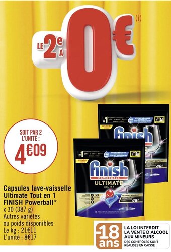 Géant Casino Capsules lave-vaisselle Ultimate Tout en 1 FINISH Powerball* offre