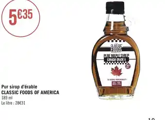 Pur sirop d'érable CLASSIC FOODS OF AMERICA 189 ml