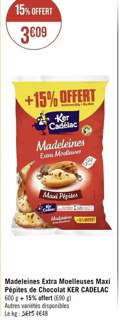 Madeleines Extra Moelleuses Maxi Pépites de Chocolat KER CADELAC 600 g +15% offert (690 g)