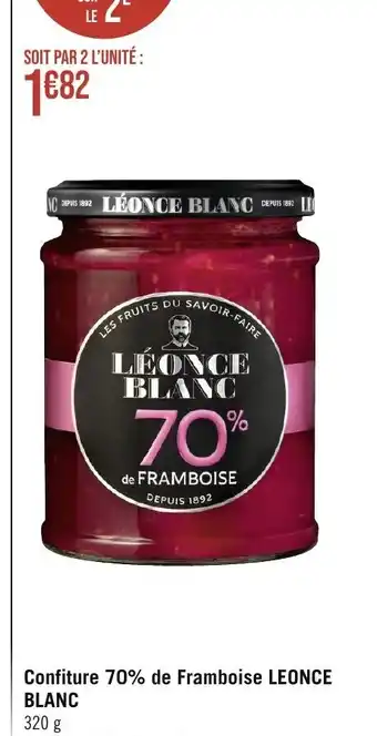 Géant Casino Confiture 70% de Framboise LEONCE BLANC offre