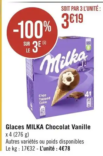 Géant Casino Glaces MILKA Chocolat Vanille x 4 (276 g) offre