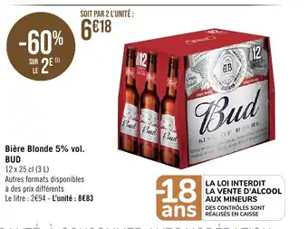 Géant Casino Bière Blonde 5% vol. BUD offre