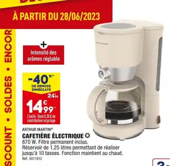 ALDI Arthur martin cafetière électrique offre