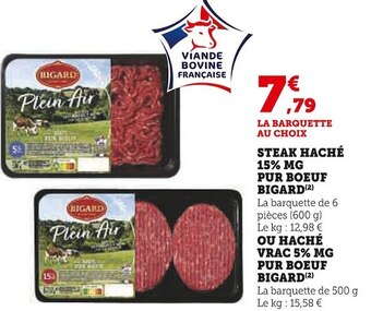 Super U Bigard steak haché 15% mg pur boeuf offre