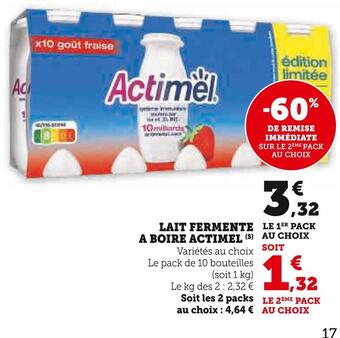 Super U Actimel lait fermente a boire offre