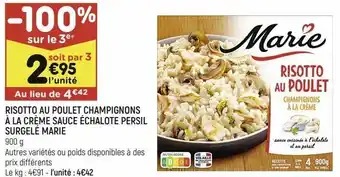 Leader Price Risotto au poulet champignons à la crème sauce échalote persil surgelé marie offre