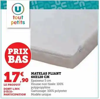 Hyper U Matelas pliant 60x120 cm offre