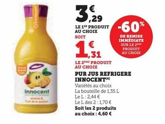Hyper U Pur jus refrigere innocent offre
