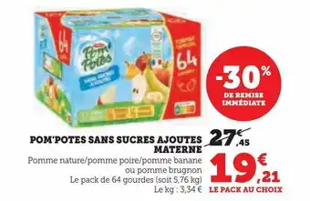 Hyper U Pom'potes sans sucres ajoutes materne offre