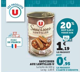 Hyper U Saucisses aux lentilles u offre