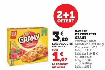 Hyper U Barres de cereales grany offre