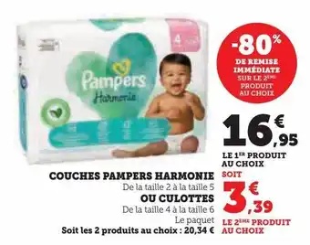 Hyper U Couches pampers harmonie ou culottes offre
