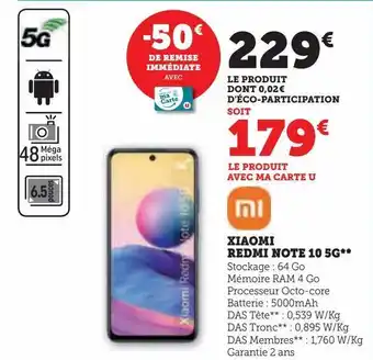Hyper U Xiaomi redmi note 10 5g offre