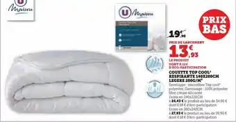 Hyper U Couette top cool respirante 140x200cm legere 200g/m² offre