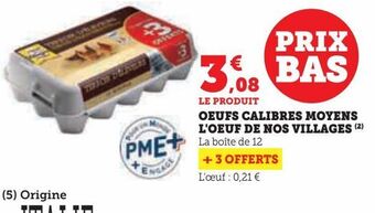 Hyper U Oeufs calibres moyens l'oeuf de nos villages offre