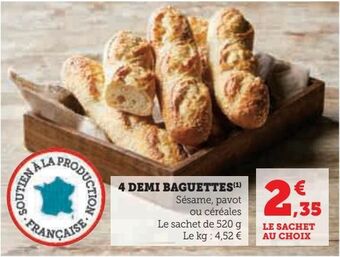 Hyper U 4 demi baguettes offre