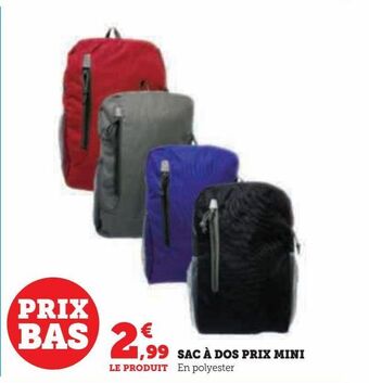 Hyper U Sac à dos prix mini offre