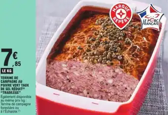 E.Leclerc TERRINE DE CAMPAGNE AU POIVRE VERT TAUX DE SEL RÉDUIT(2) "TRADILÈGE" offre