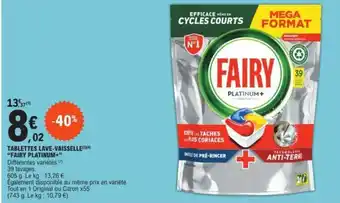 E.Leclerc TABLETTES LAVE-VAISSELLE(34) "FAIRY PLATINUM+" offre