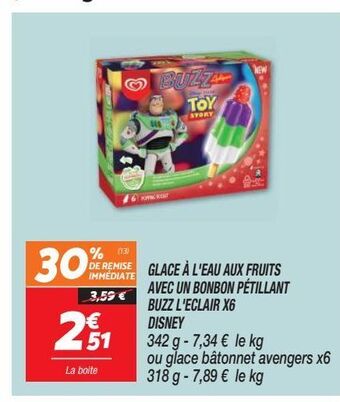 Netto Glace à l`eau aux fruits avec un bonbon pétillant buzz l`eclair x6 disney offre