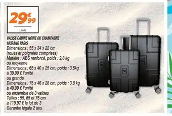 Netto Valise cabine noire ou champagne murano paris offre