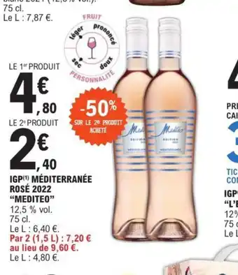 E.Leclerc IGP(¹) MÉDITERRANÉE ROSÉ 2022 "MEDITEO" offre