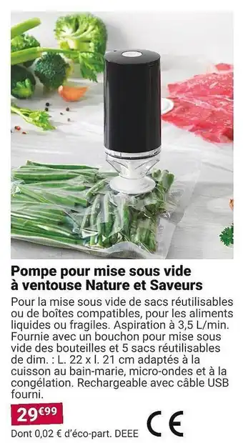 Gamm vert Pompe pour mise sous vide à ventouse nature et saveurs offre