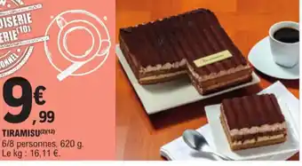 E.Leclerc TIRAMISU(²)(12) 6/8 personnes. 620 g. Le kg : 16,11 €. offre