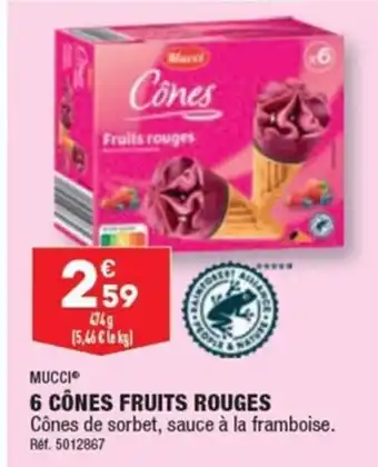 ALDI 6 CÔNES FRUITS ROUGES Cônes de sorbet, sauce à la framboise. Réf. 5012867 offre