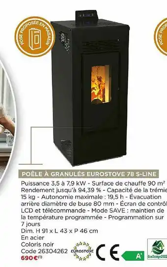 Bricomarché Poêle à Granulés Eurostove 78 S-line offre
