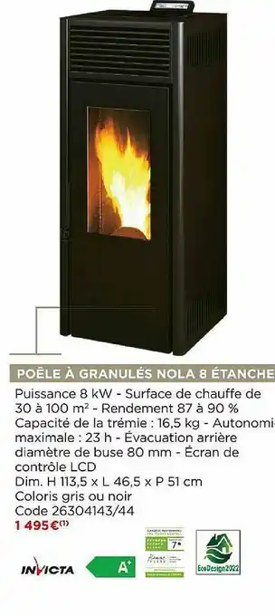 Bricomarché Poêle à Granulés Invicta Nola 8 étanche offre