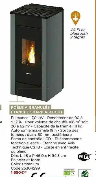 Bricomarché Poêle à Granulés étanche Sharp Airtight offre