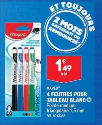 4 FEUTRES POUR TABLEAU BLANCO Pointe medium triangulaire 1,5 mm.