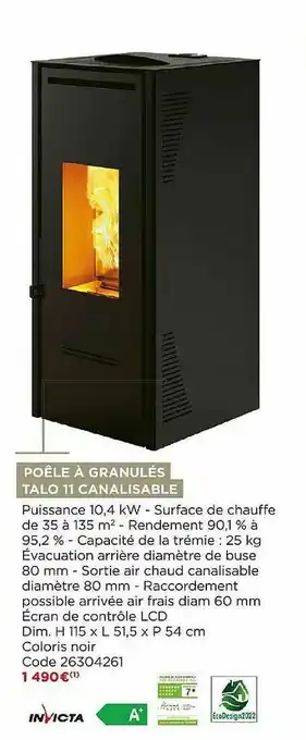 Bricomarché Poêle à Granulés Talo 11 Canalisable Invicta offre